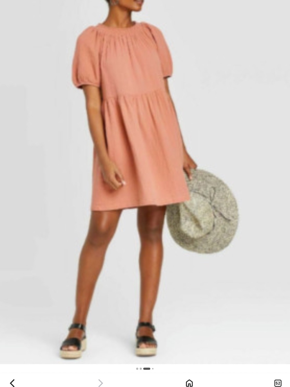Universal Thread Peach Puff Sleeve Babydoll Dress smocked like new XS Summer